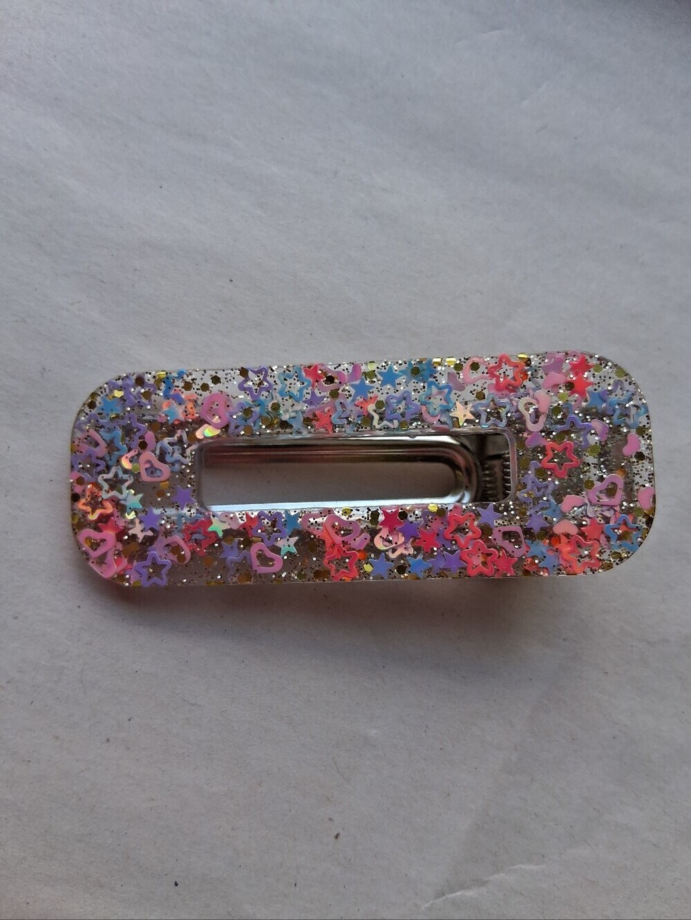 5/$25 Hand Crafted pink purple glitter star heart resin hair clip
